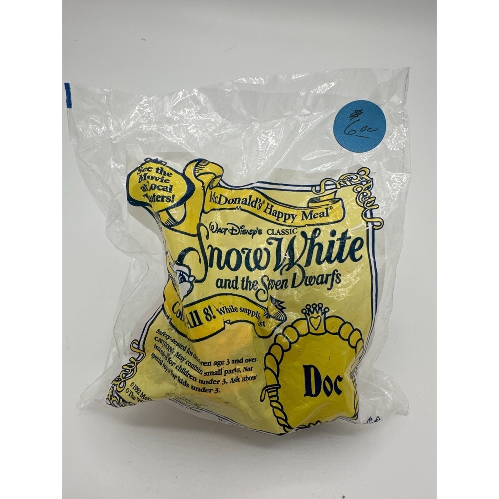 1992 McDonald's Snow White Doc Happy Meal Toy Sealed Disney Dwarf #8 Vintage